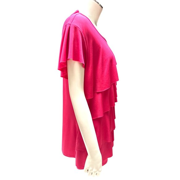 J Lee Size Large Hot Pink Ruffle Tiered Blouse Bold City Chic Statement Top - Picture 5 of 8
